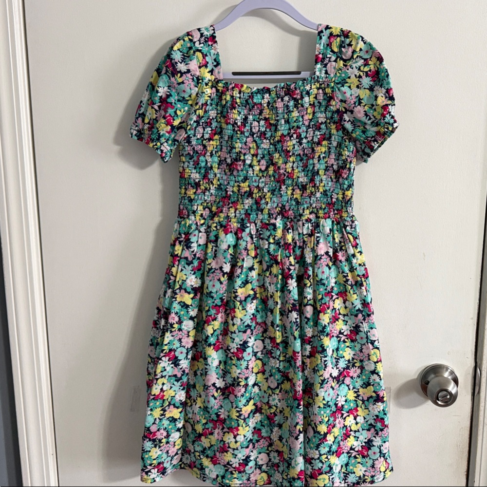 GAP Girls Floral Shirred Dress in Mint, Pink & Yellow - Picture 3 of 5